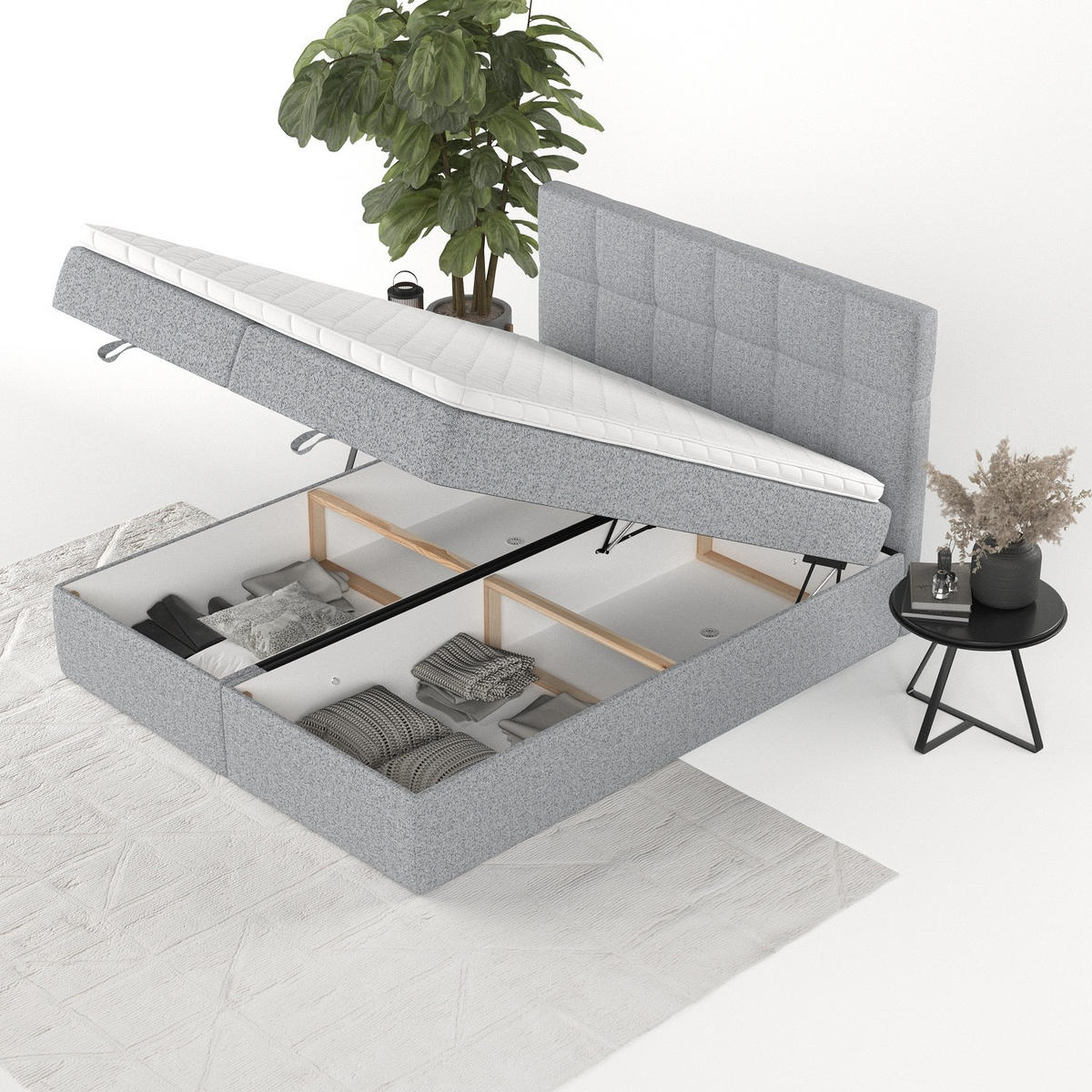 BOXBETT Savio 200/200 cm Grau im Riva Stoff - Schwarz/Grau, Holz/Holzwerkstoff (200/200cm) - AltaBeds