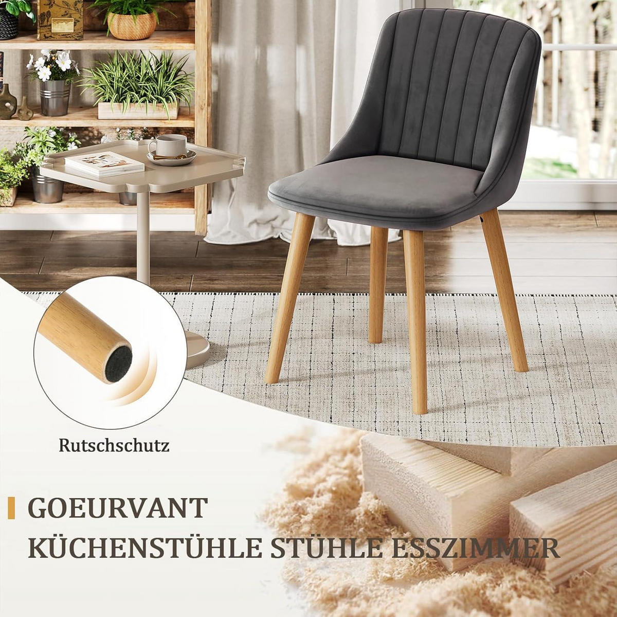 ESSZIMMERSTÜHLE 6er Set Samt Dunkelgrau - Anthrazit, Textil (48.5/81/43.5cm)