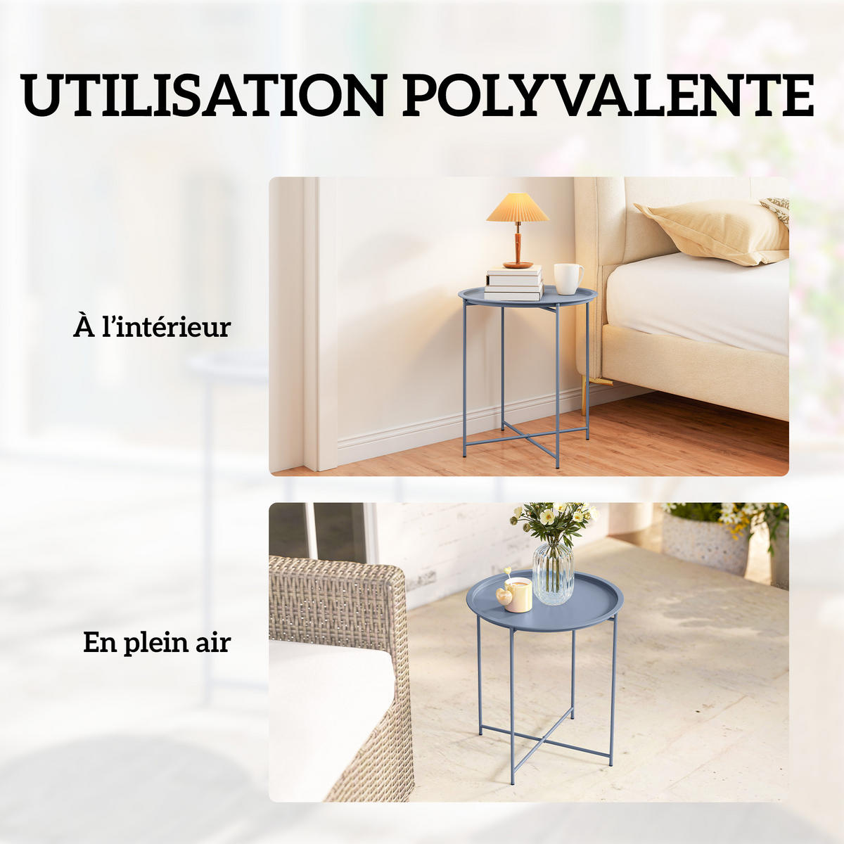 GARTENBEISTELLTISCH DE-14208 klappbar, abnehmbare Platte, Ø46x53 cm Blaugrau - Blau, Metall (46/46/50cm) - ComfortXL