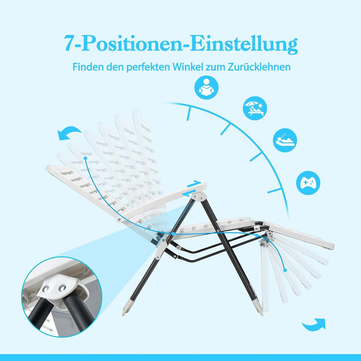LIEGESTUHL Klappbar Weiß - Weiß, Kunststoff (147/72/62cm) - COSTWAY