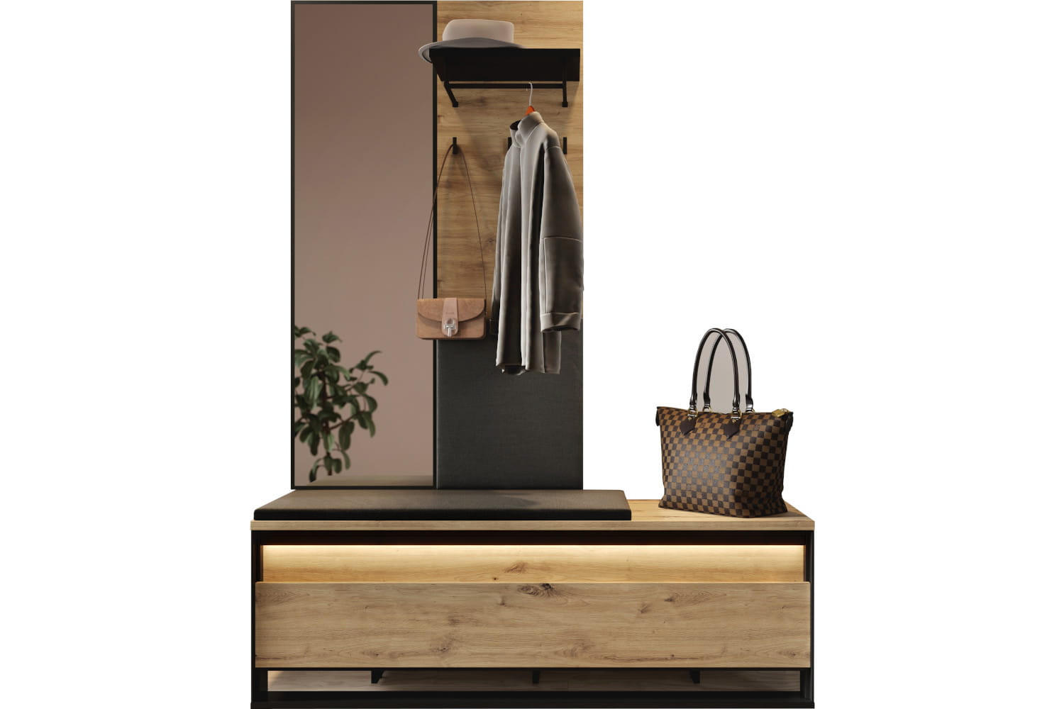 Meblini Garderobe Eiche Artisan, Schwarz 135x182x40 cm