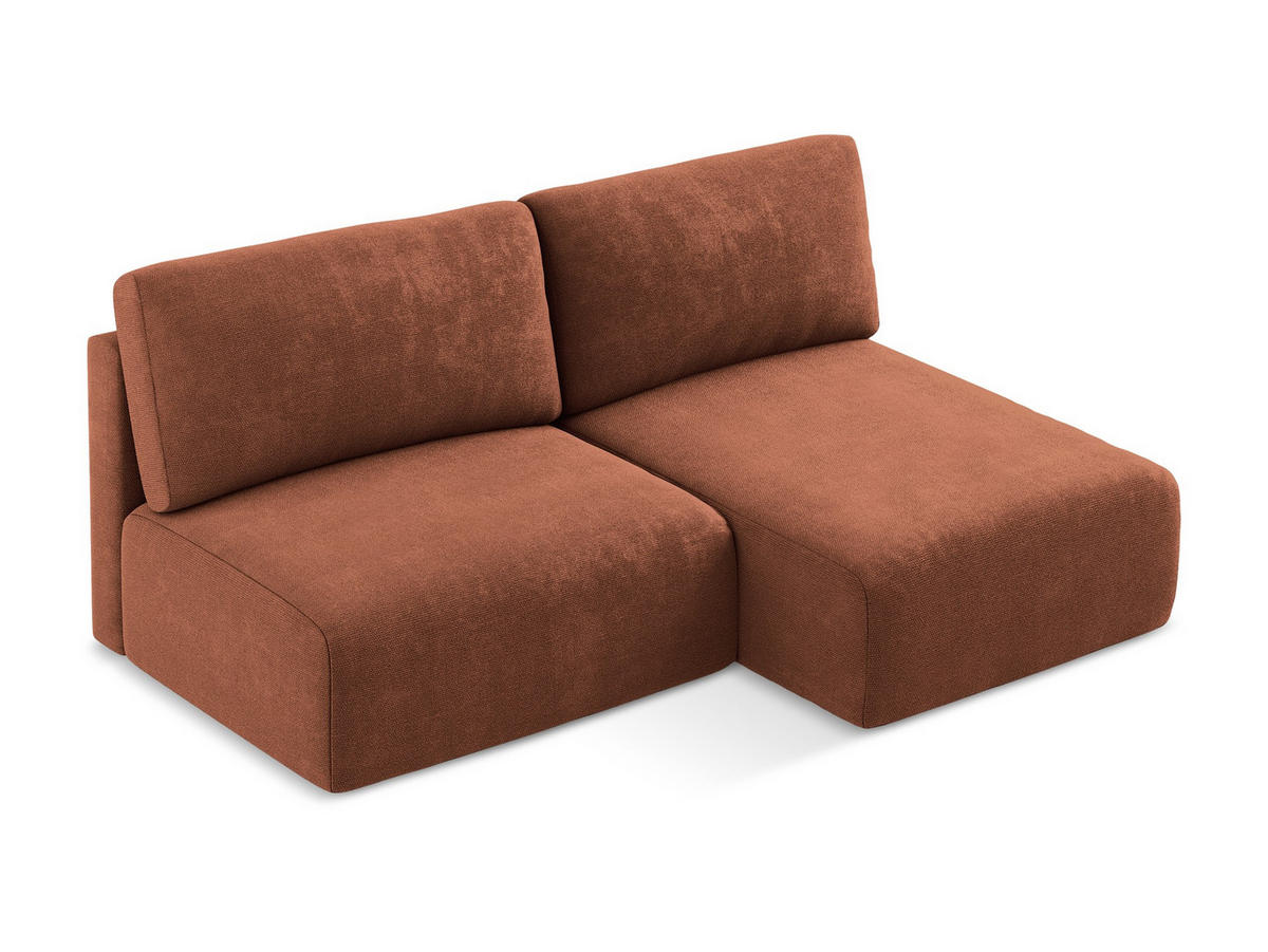 ECKSOFA mit Schlaffunktion rechts Chenille Stoff Orange - Terra cotta/Schwarz, Kunststoff/Textil (210/149cm) - Makamii