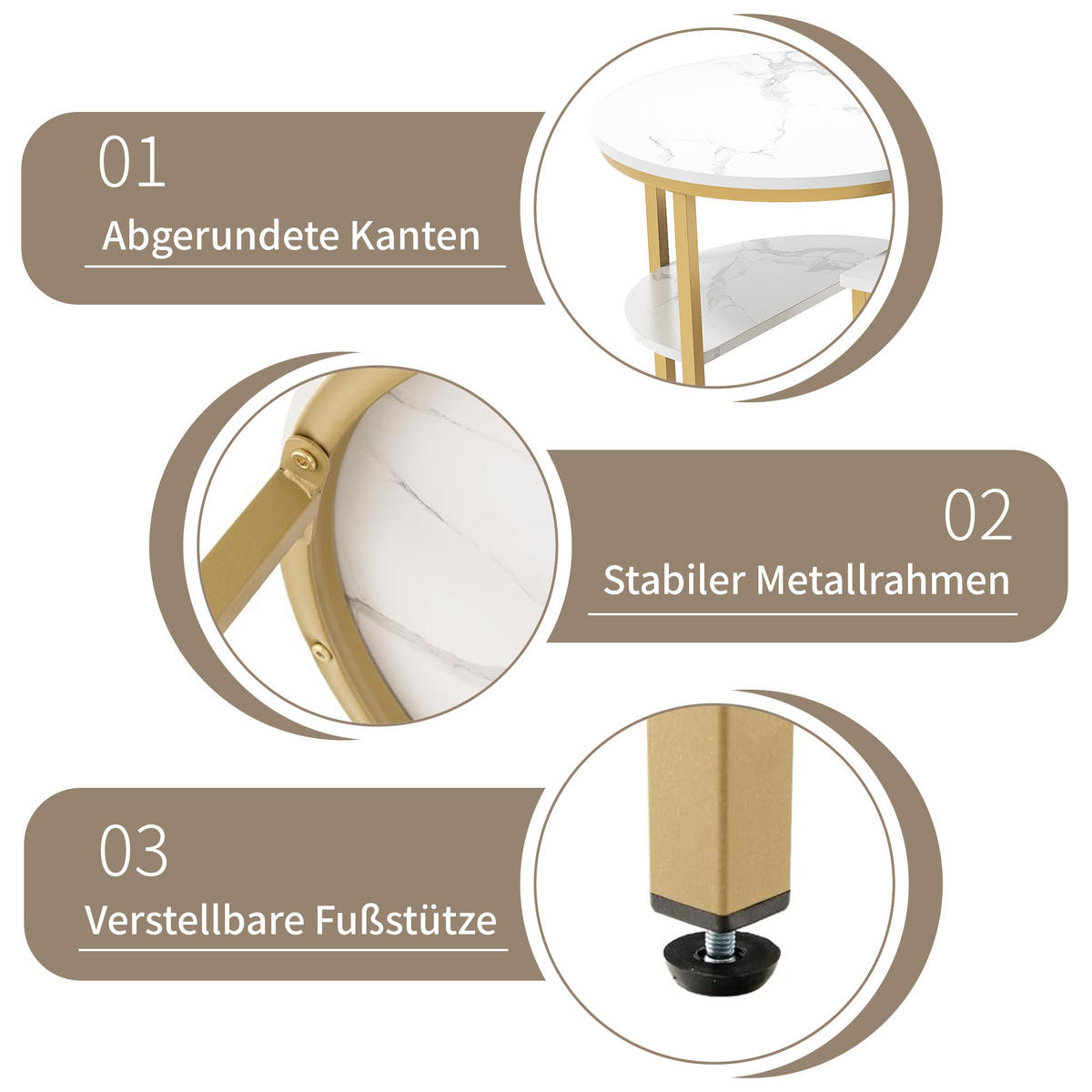 COUCHTISCH-SET DE-37265 2-in-1 rund mit Marmorplatte Gold - Goldfarben, Metall (105/50/51cm) - ComfortXL