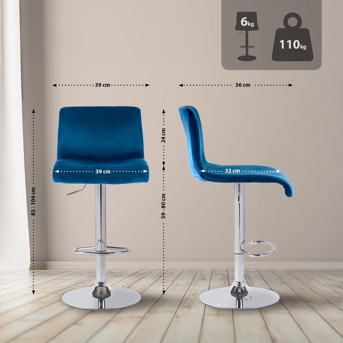 BARHOCKER Hover 83x39x36 cm Blau - Blau, Textil (39/83/36cm) - furnicato