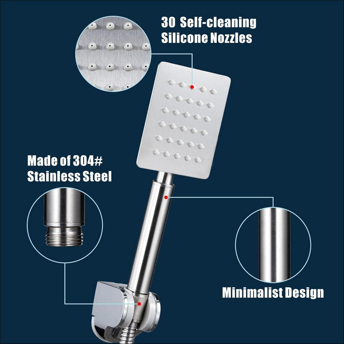 HANDBRAUSE Komplett aus Metall Nickel Gebürstet Quadratisch - Silberfarben, Metall (8/12.7/23cm)