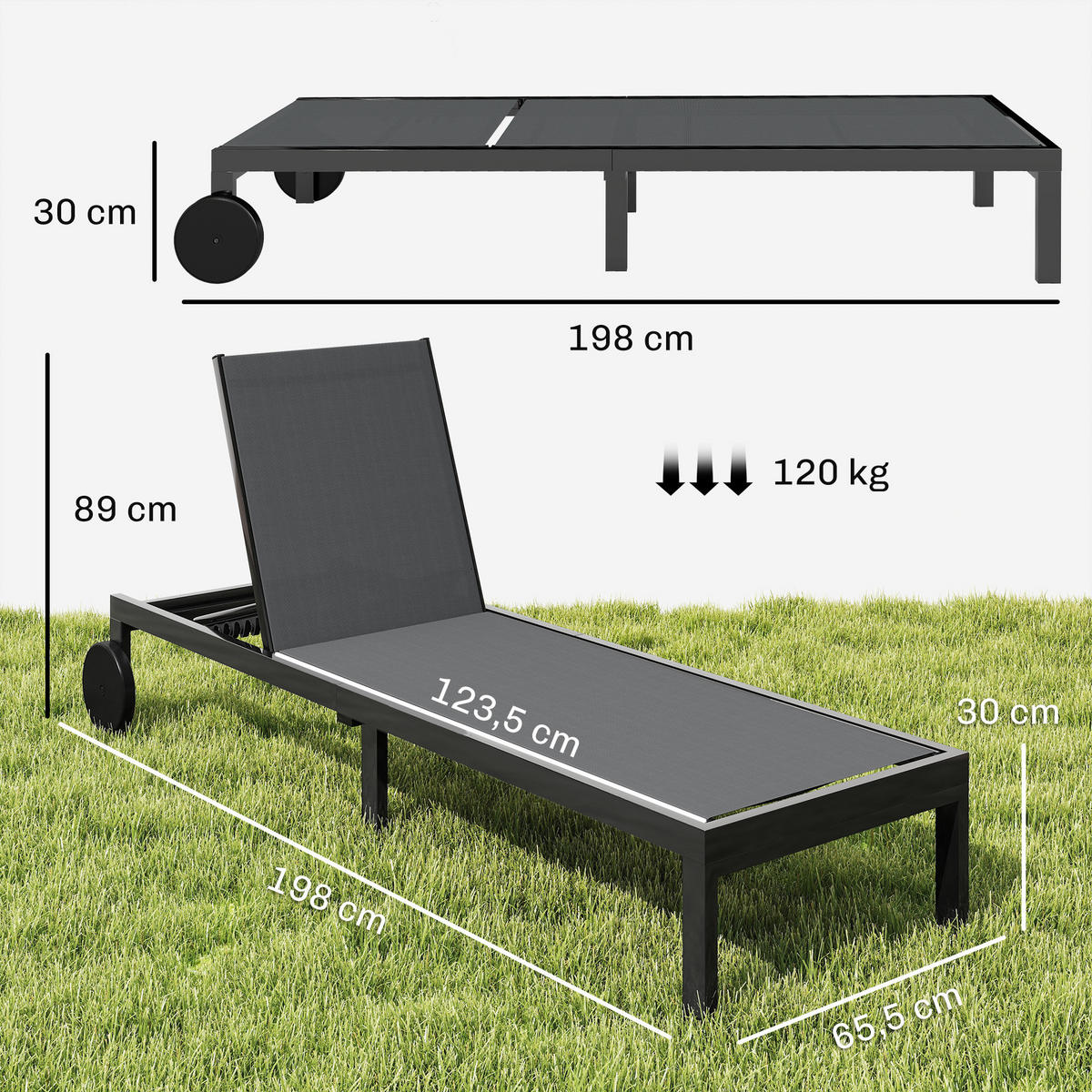 SONNENLIEGE Aluminium Dunkelgrau - Dunkelgrau, Textil/Metall (65.5/89/198cm) - Outsunny