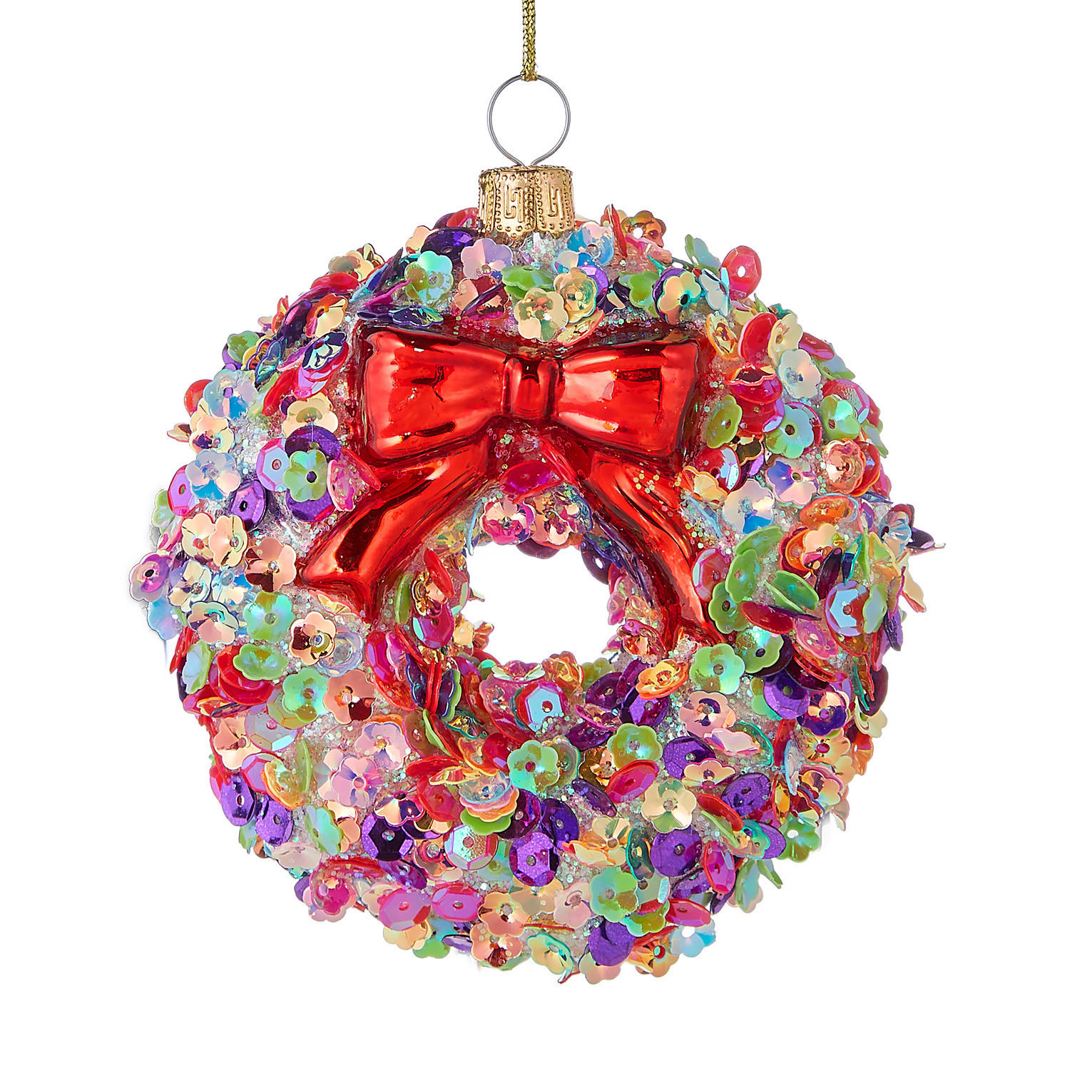 WEIHNACHTSBAUMKUGEL Hang On Pailleten-Kranz - Rot, Glas (4/9/9cm) - Butlers