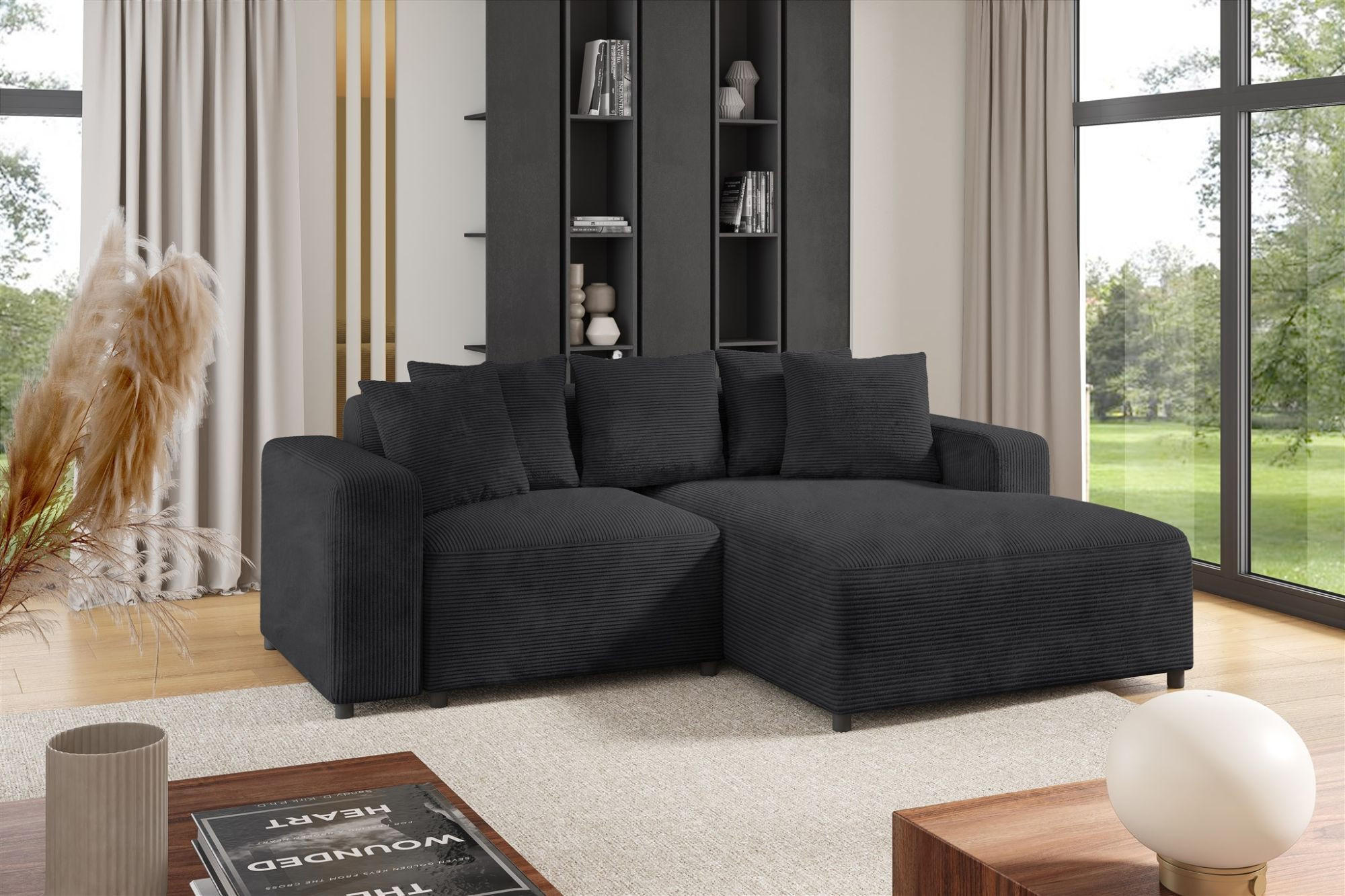 ECKSOFA Megan Xs In Stoff Poso - Anthrazit, Holzwerkstoff/Textil (240/165cm) - Fun Möbel