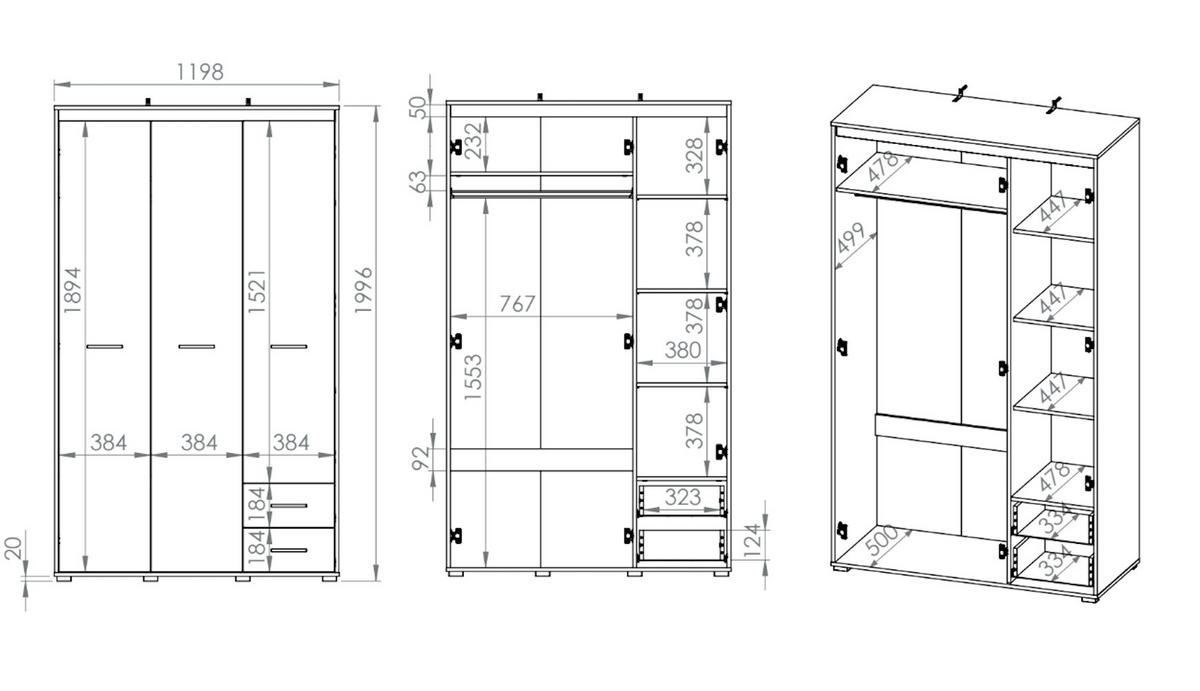 KLEIDERSCHRANK Avo Sonoma Eiche, Absetzung austauschbar 120 / 50 / 200cm - Braun/Sonoma Eiche, Holz/Holzwerkstoff (120/200/50cm) - Feldmann-Wohnen
