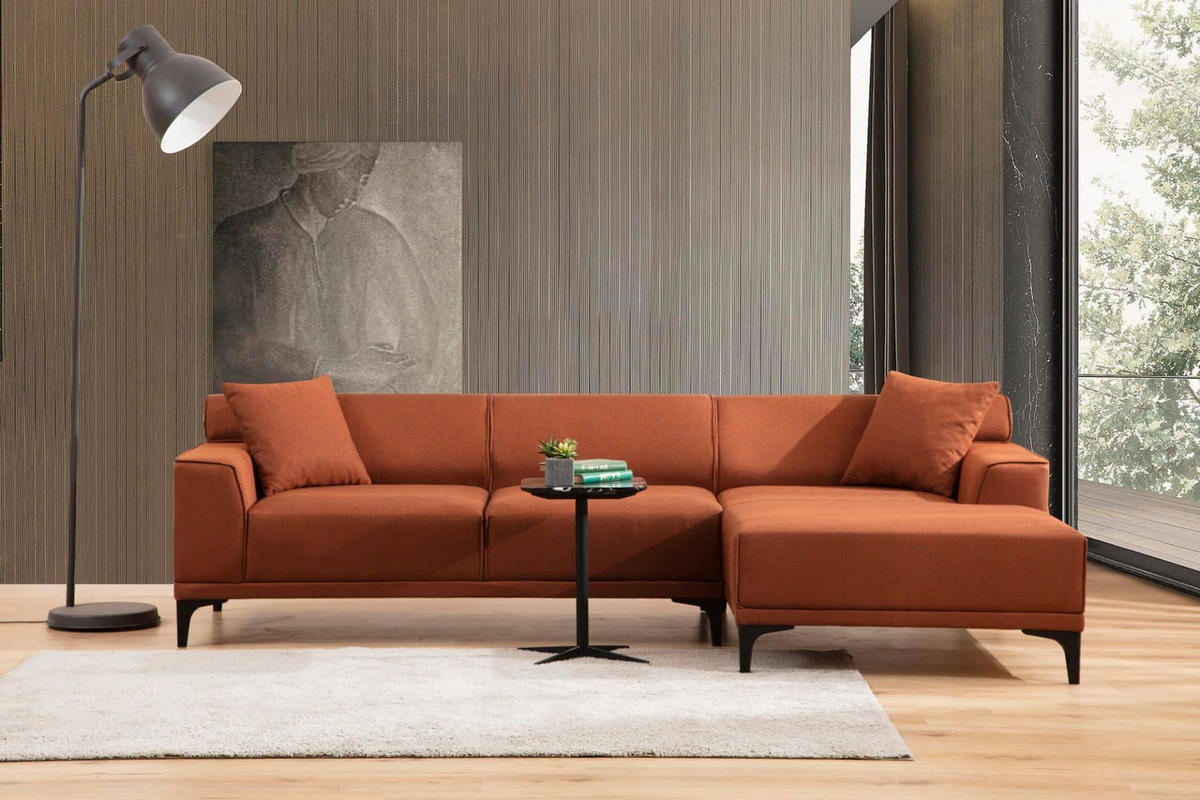 ECKSOFA modern inklusive Zierkissen - Schwarz/Orange, Holz/Kunststoff (145/250cm) - myHomelando