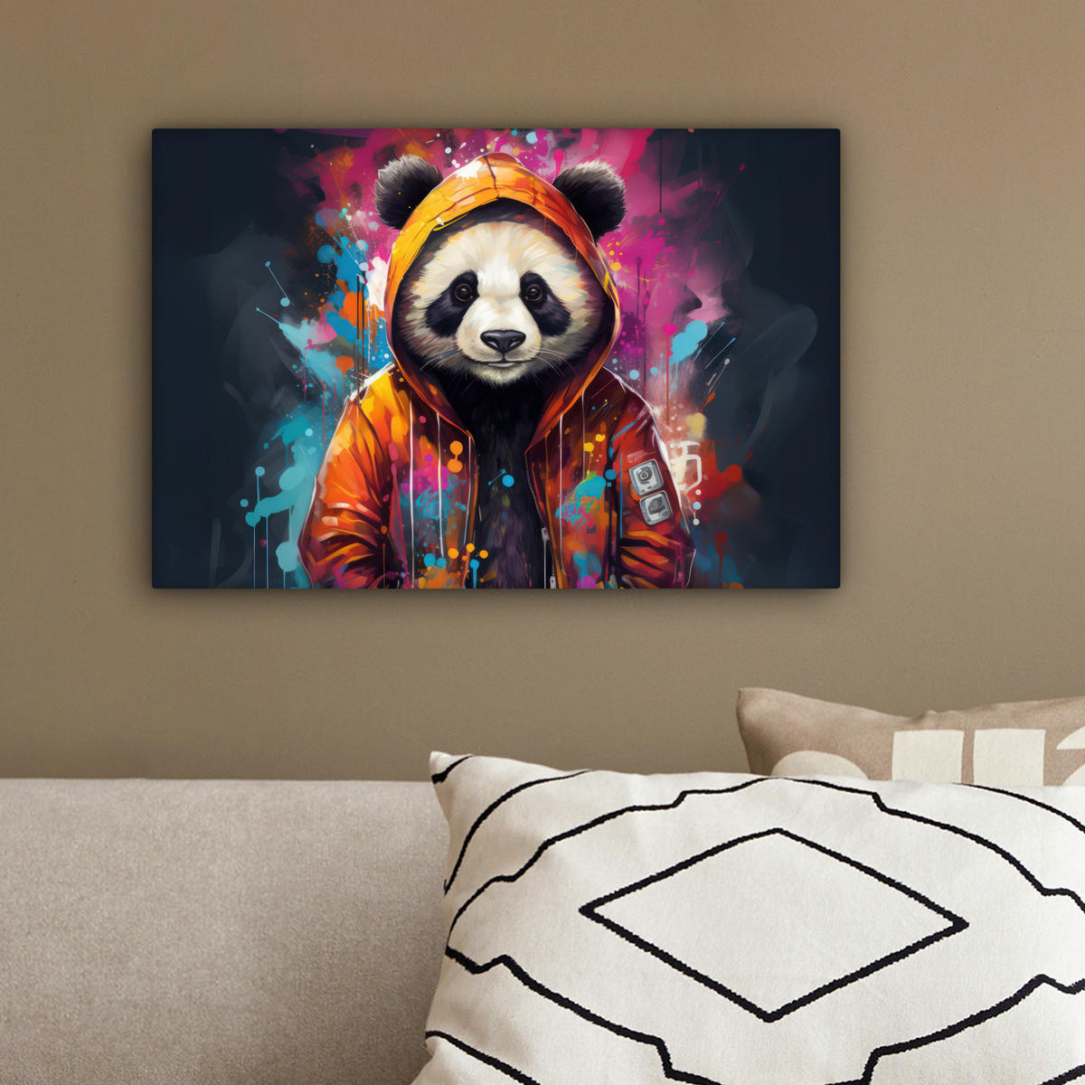 LEINWANDBILD Panda - Jacke - Graffiti - Orange 30x20 cm - Orange, Textil (30/20cm) - MuchoWow