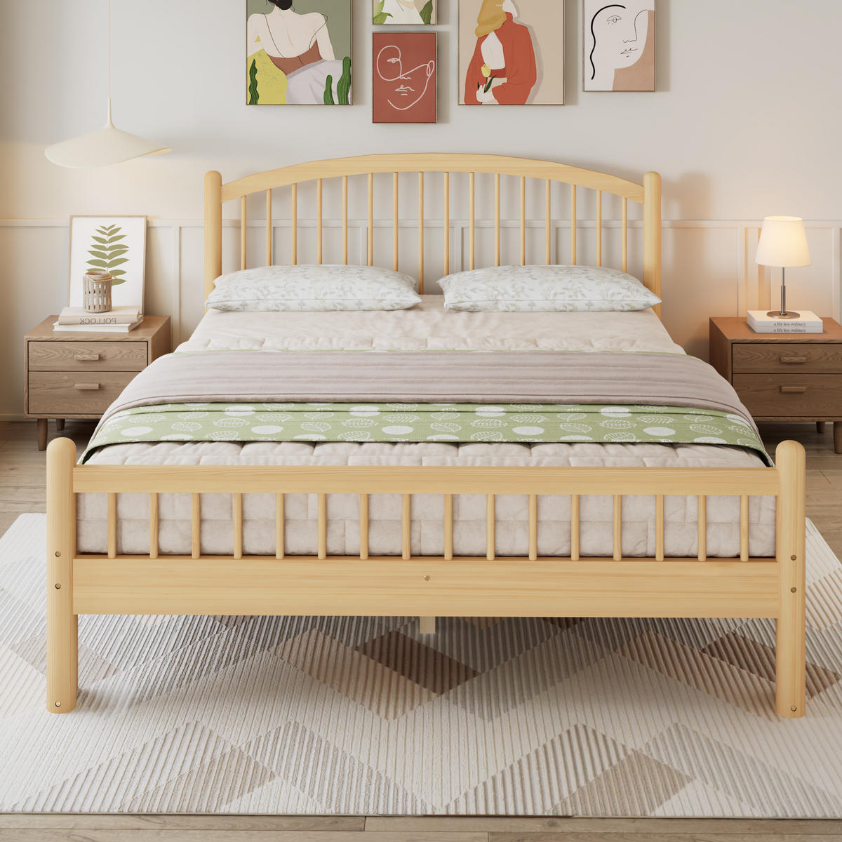 BETT 140/200 cm in Beige & Natur Massivholz mit Lattenrost Gitter-design - Naturfarben, Holzwerkstoff (140/200cm) - STILVORA