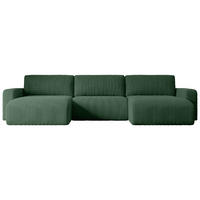 WOHNLANDSCHAFT mit Schlaffunktion und Bettkasten KLEEA-U - 347x143x83 cm Grün Cord - Schwarz/Grün, Holzwerkstoff/Kunststoff (347/83/143cm) - ALTDECOR
