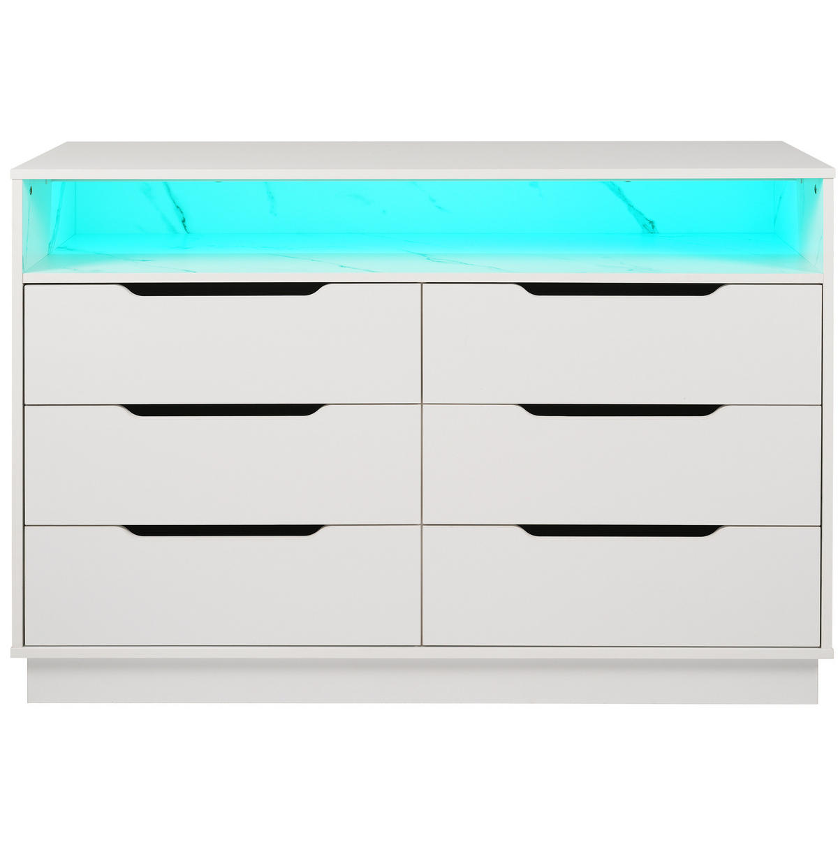 SIDEBOARD 120/40/85 cm in Weiß mit LED-Beleuchtung und 6 Schubladen - Weiß, Holzwerkstoff (120/85/40cm) - Flora Grace