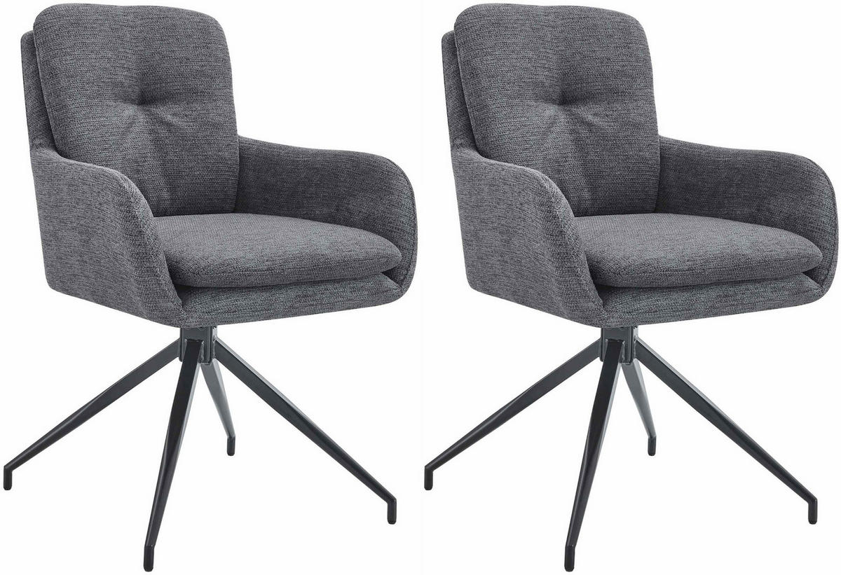 ESSZIMMERSTUHL 2er Set Stoff Dunkelgrau - Dunkelgrau/Schwarz, Textil/Metall (58/85/63cm) - CLP