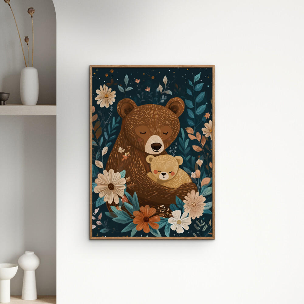 POSTER Affordable Art Prints x Andreas Magnusson - Mama Bear with Cub - Blau, Papier (70/100/0.1cm) - Poster&Frame
