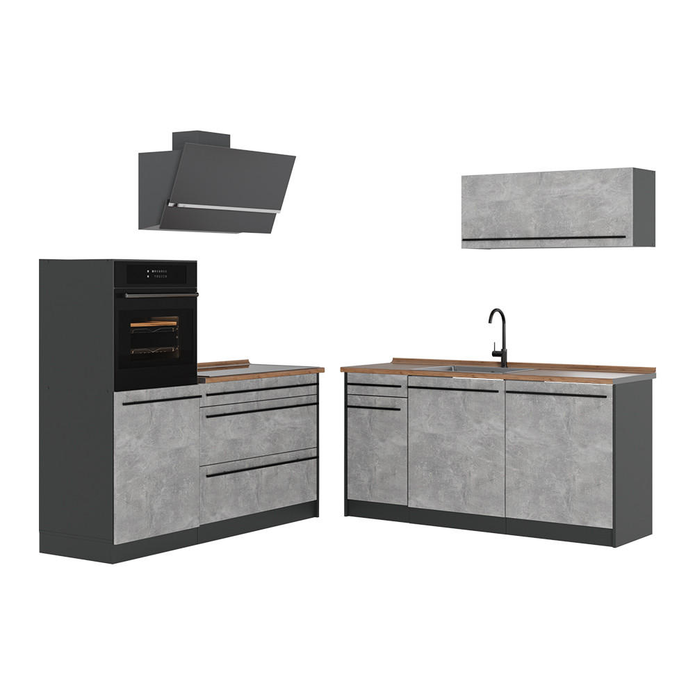 KUCHYŇSKÝ KOUT R-Line, Beton/Antracit, 160 cm pracovná doska Dub Goldkraft - šedá/antracitová, kompozitní dřevo (160/143/60cm) - Vicco