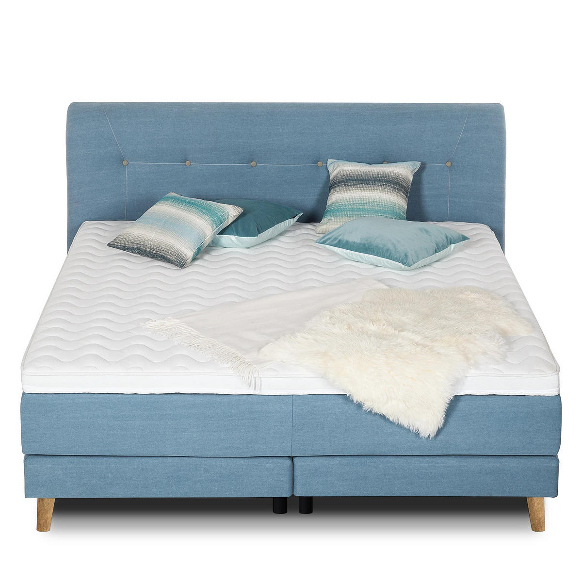 BOXSPRINGBETT - Webstoff - Hellblau, Naturmaterialien (200/200cm) - home24