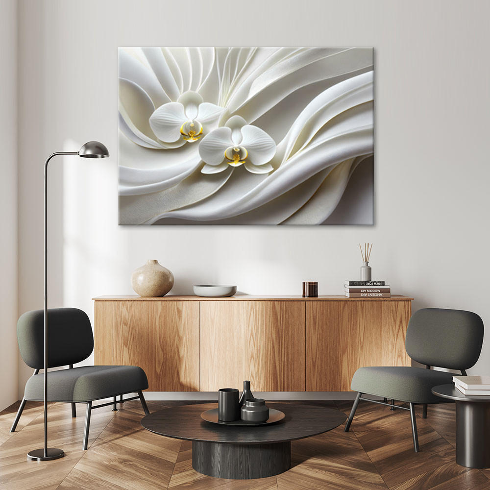 LEINWANDBILD Weiße Orchidee 3D Abstraktion 90x60cm - Weiß, Textil (90/60cm) - Feeby