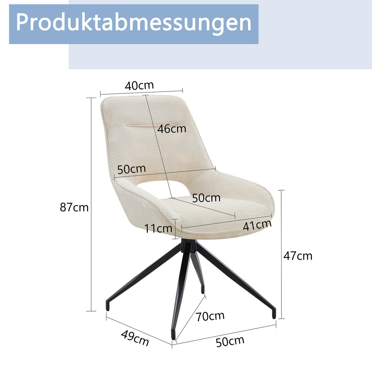 ARMLEHNSTUHL-SET DE-36556 2 Stück mit Stoffbezug und Metallbeinen Weiß - Beige, Metall (50/87/50cm) - ComfortXL