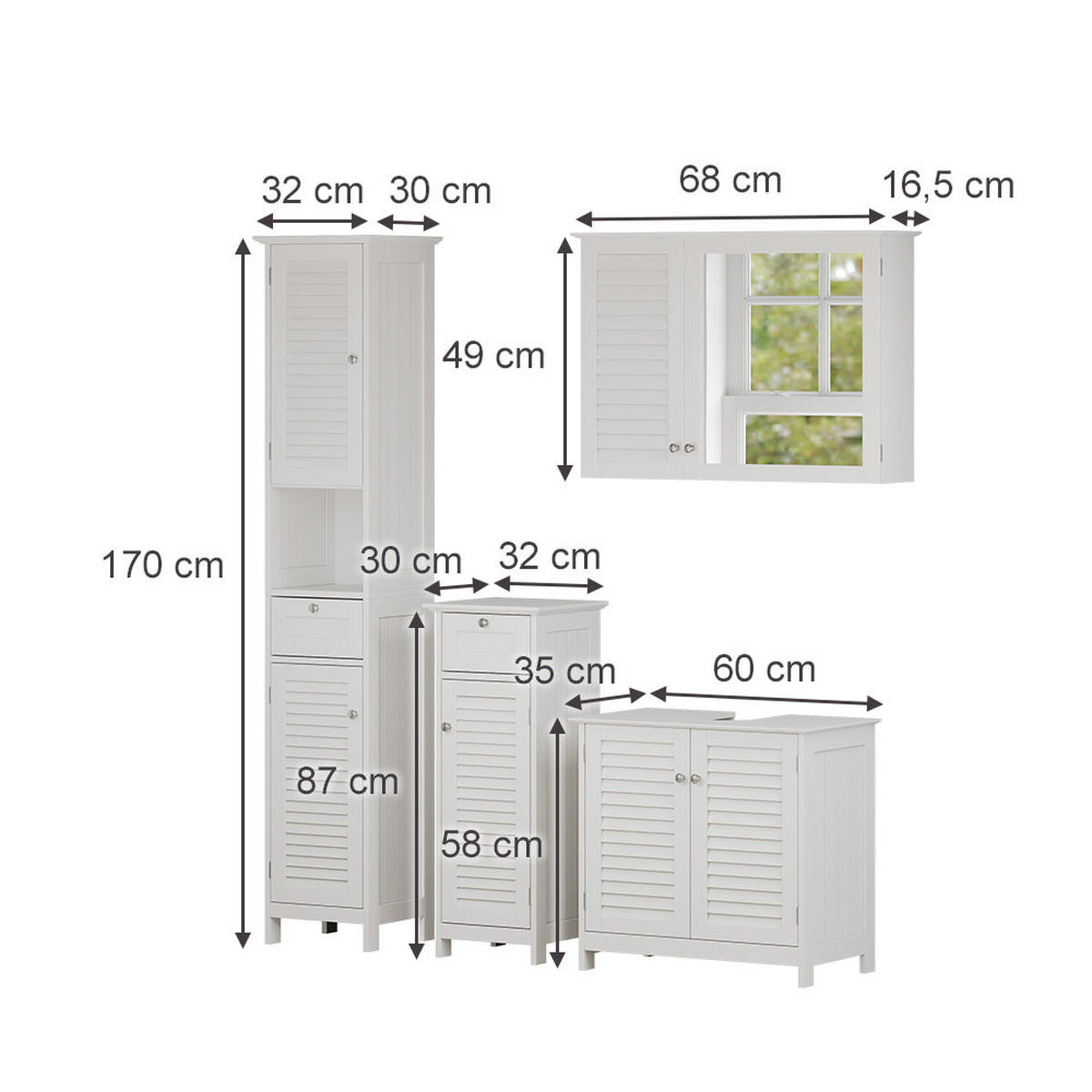 SÚPRAVA KÚPEĽŇOVÉHO NÁBYTKU Riad biely 4 diely, možnosť 3 - biela, kompozitné drevo (60/58/35cm) - Vicco