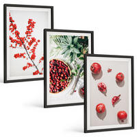 BILDER SET 3er Set - 40x60 cm Schwarzer Rahmen - Minimalismus der roten Früchte von Pflanzen - Schwarz, Kunststoff (40/60cm) - TULUP
