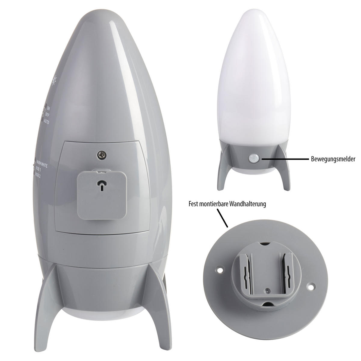 LED-NACHTLICHT - batteriebetrieben mit Bewegungsmelder und Farbwechsel im Raketen Design für Kinderzimmer - Weiß, Kunststoff (9/9/21cm) - Northpoint
