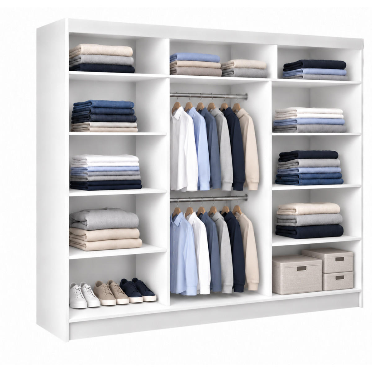 KLEIDERSCHRANK Lumil 240 cm Weiß Spiegel Griffe silber - Weiß, Holzwerkstoff (240/216/61cm) - KS Home Concept