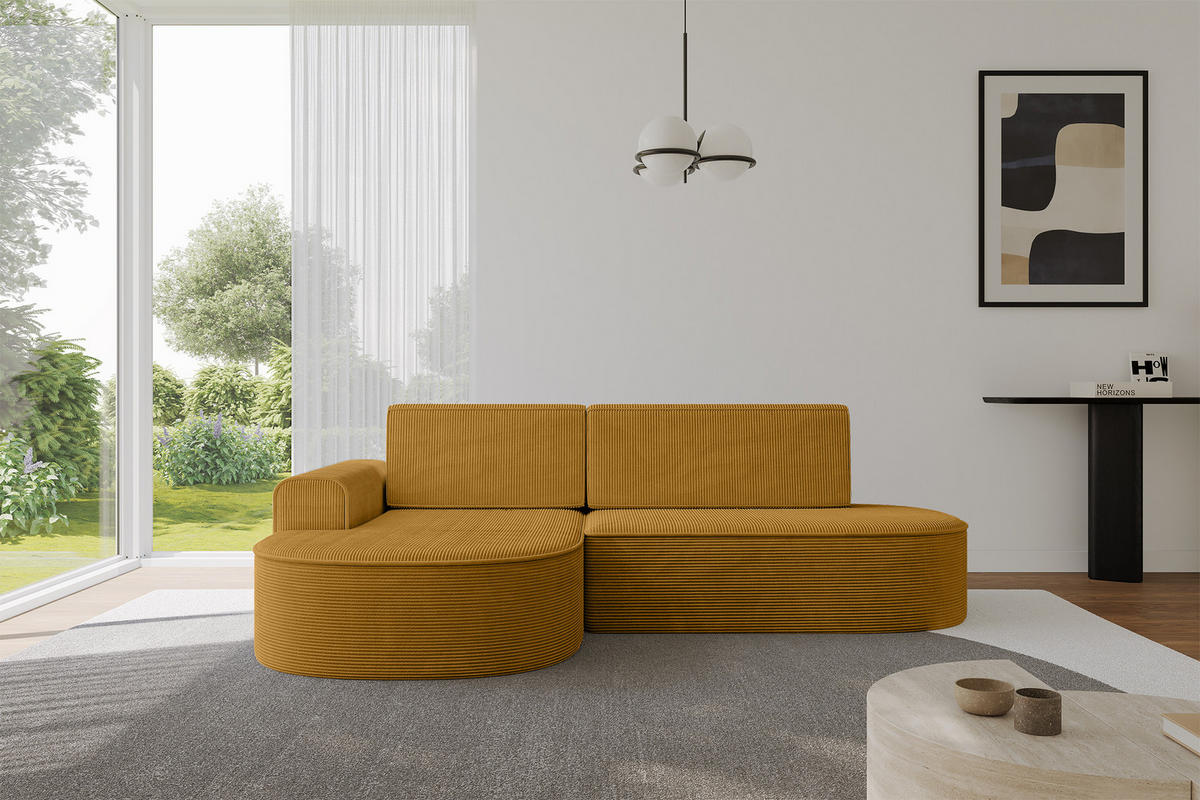 ECKSOFA mit Schlaffunktion und Bettkasten Ottomane Links MARI-L1-S - 283x167x85 cm Senfgelb Cord - Gelb/Schwarz, Holzwerkstoff/Kunststoff (283/167cm) - ALTDECOR