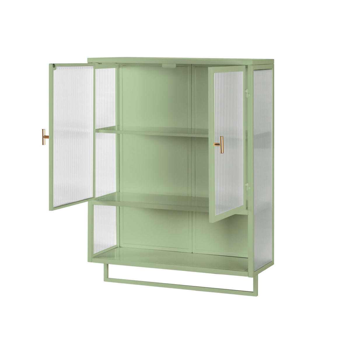 KÜCHENOBERSCHRANK 60/23/78 cm mit 2 Glastüren, offenem Fach und Handtuchhalter aus Glas und Metall, Grün - Grün, Glas (60/78/23cm) - Redom
