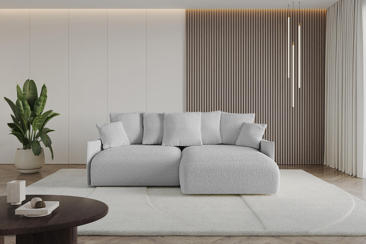 ECKSOFA Ottomane rechts ONESK-L -v1 216x177x72 Hellgrau Bouclé - Hellgrau, Holzwerkstoff/Kunststoff (177/216cm) - ALTDECOR