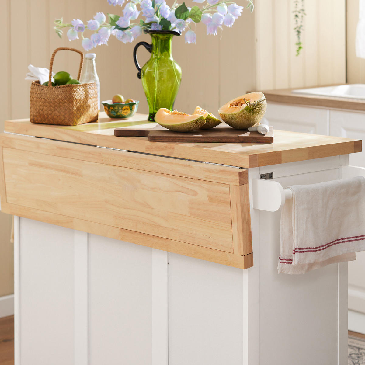 KÜCHENINSEL Weiß-Natur - Weiß, Holzwerkstoff (130/91/46cm) - SoBuy