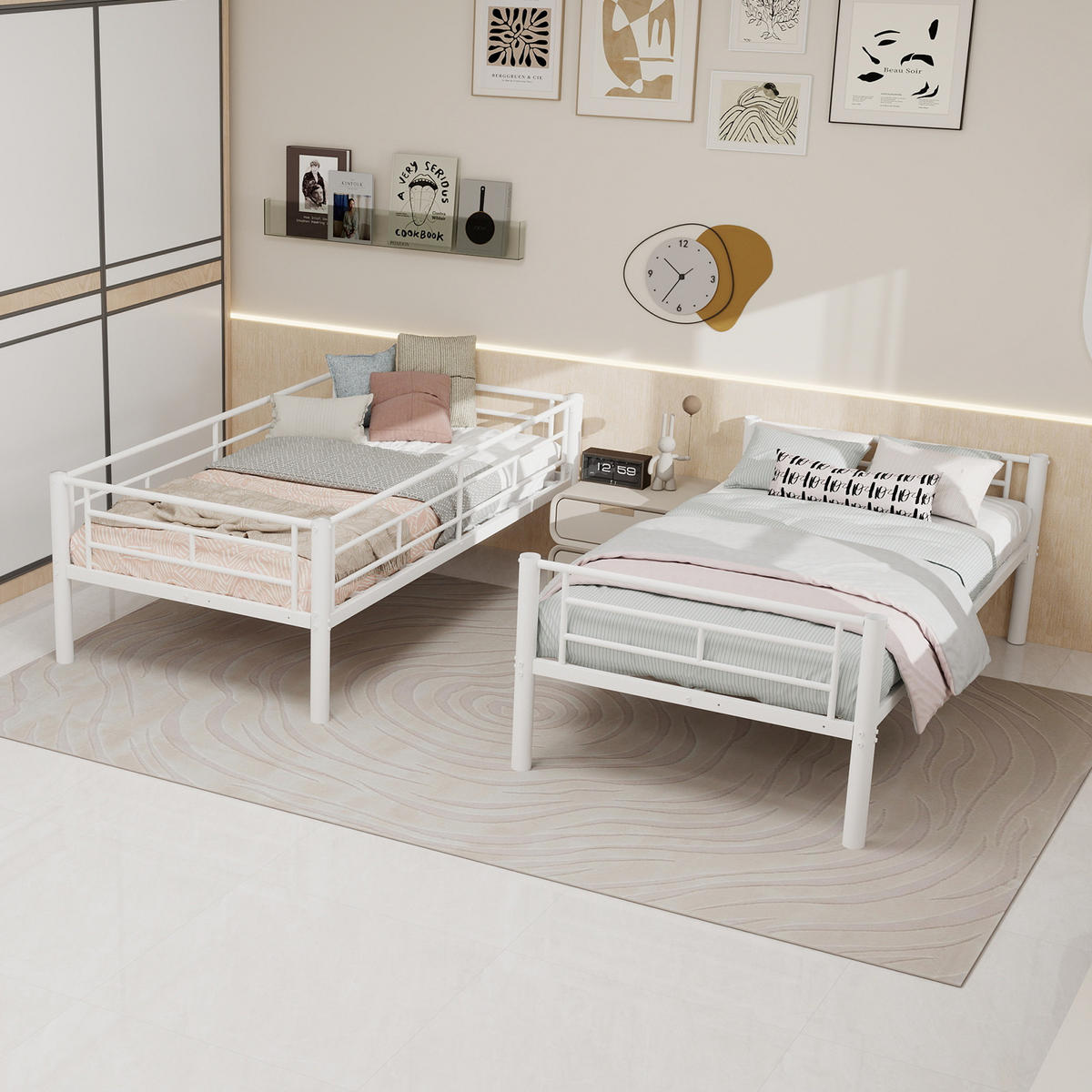 ETAGENBETT Metall Twin Twin Leiter Geländer - Weiß, Metall - LEBENLANG