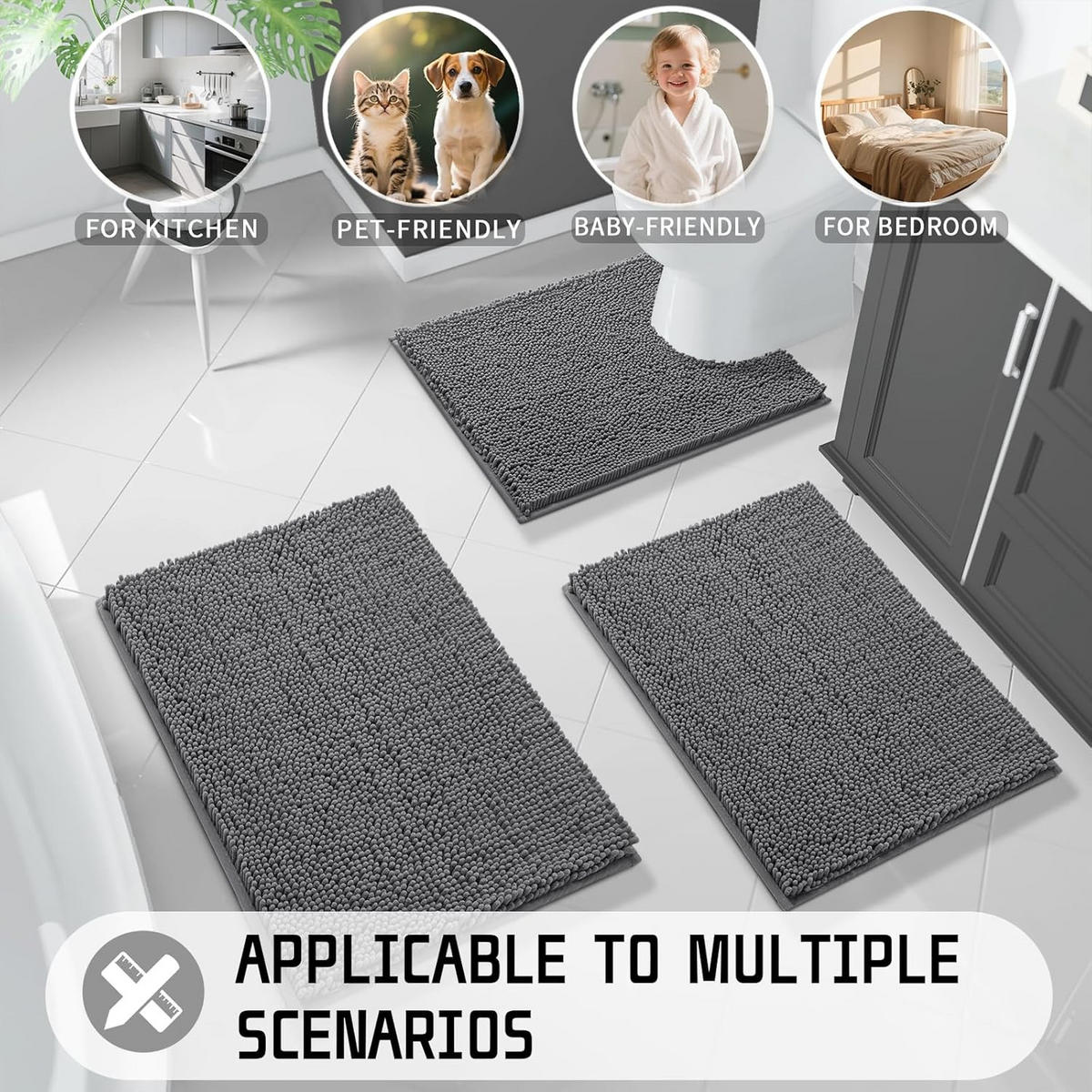 DUSCHMATTE – 50 x 80 cm – Dunkelgrau – Chenille-Material - Dunkelgrau, Textil (30/28cm)