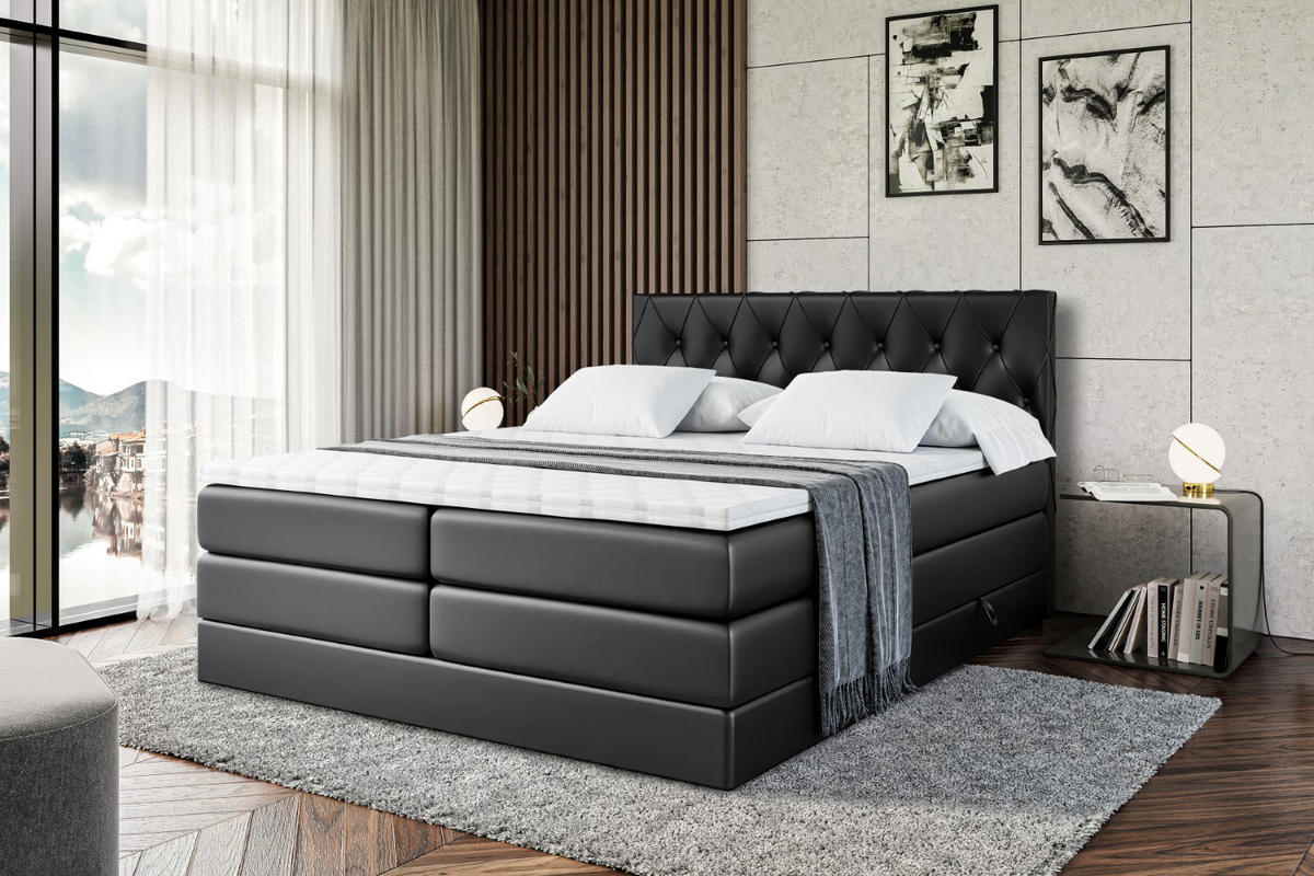 BOXSPRINGBETT AMAY-BZ KING - 120 x 200 - H3/H4 - Schwarz Hochglanz - Schwarz Hochglanz, Holzwerkstoff (120/200cm) - ALTDECOR