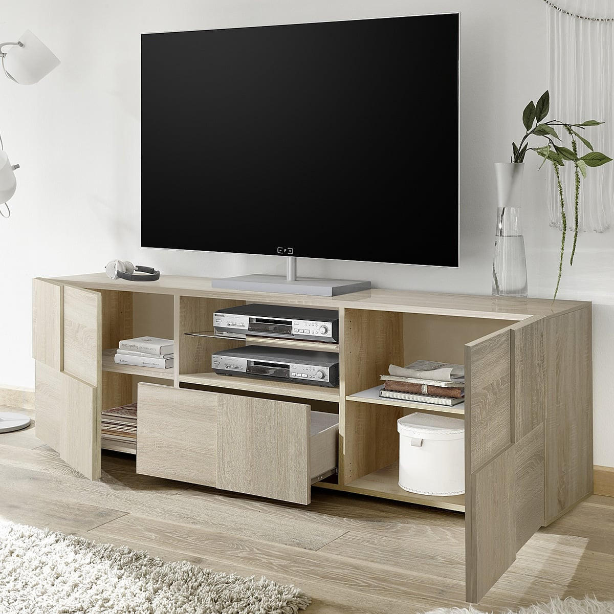 TV-MÖBEL 2 Türen 1 Schublade L181 cm - Dama - Eichefarben, Holzwerkstoff (42/57/181cm) - Calicosy