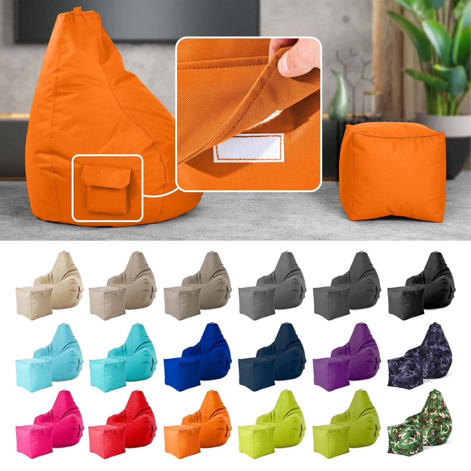SITZSACK + Hocker "Cozy+Cube" 2er Set - Orange, Textil (70/90/80cm) - Green Bean