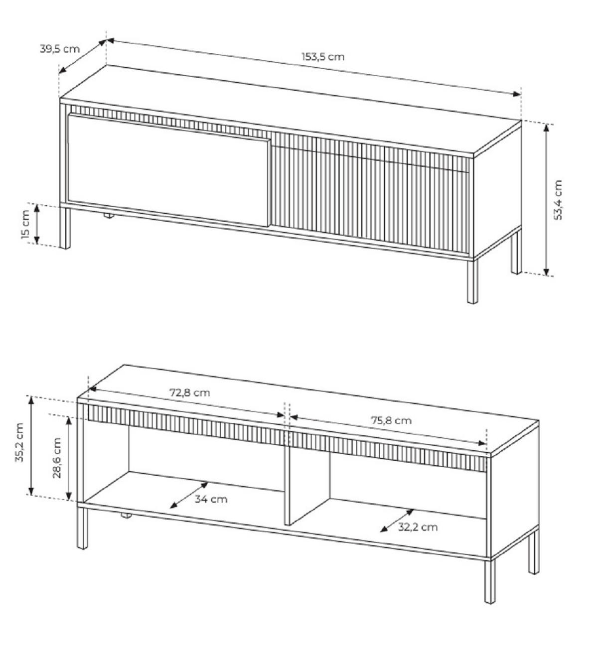 TV-SCHRANK Beige 155 cm Santori auf Beine, 2 Türen - Beige, Holz (154/53/40cm) - Emporius