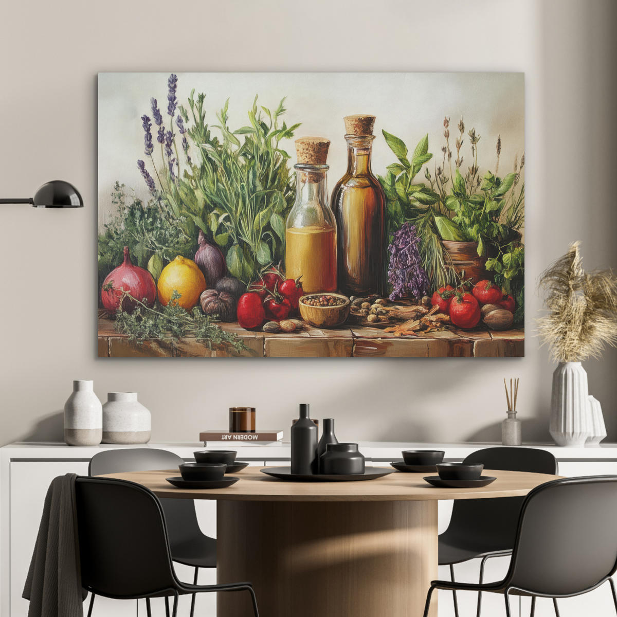 AKUSTIKPANEEL Stilleben - Kräuter - Gewürze - Früchte - Farbenfroh 100x70 cm - Grün, Textil (100/0.9/70cm) - MuchoWow