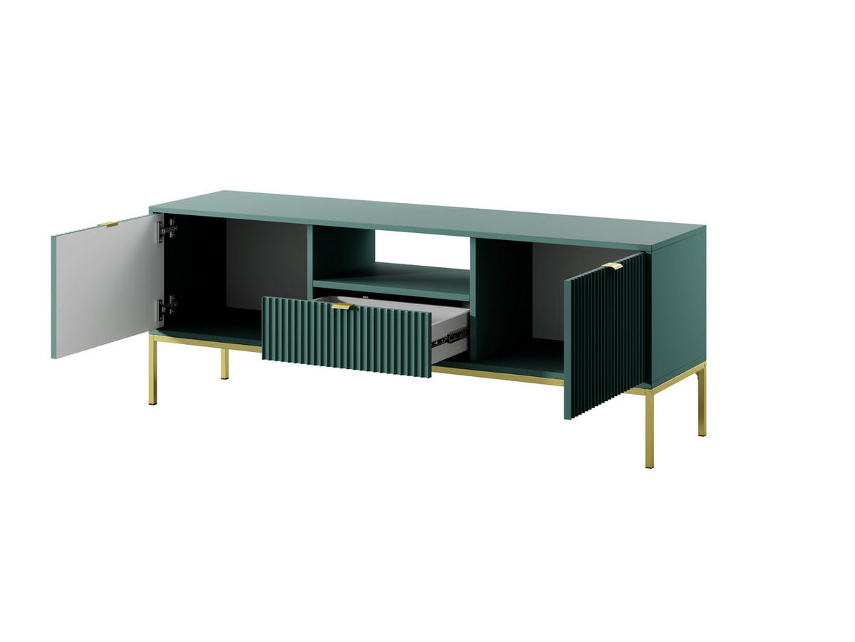 GRÜNES Modernes Geriffeltes TV-Board KIOTO RTV2D1SZ (Gold Gestell, Soft-Close Türen) - Goldfarben/Grün, Holz/Holzwerkstoff (154/56/39cm) - Ravio
