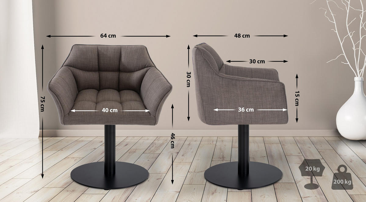 SESSEL Stoff grau - Schwarz/Grau, Textil/Metall (64/75/48cm) - CLP