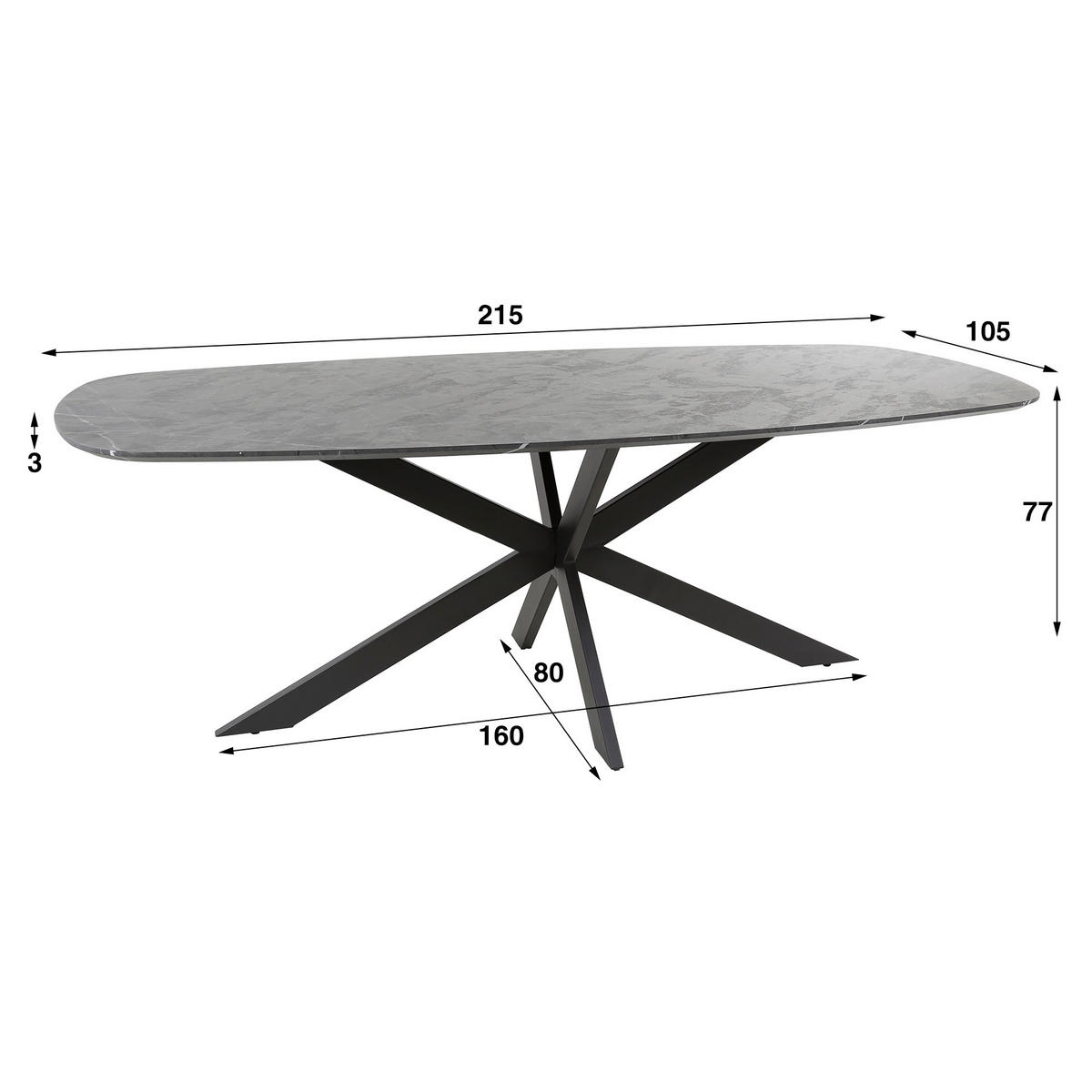 ESSTISCH Deen Schwarz 105/215/ 77 cm - Schwarz, Stein (105/215/77cm) - Hoyz Collection