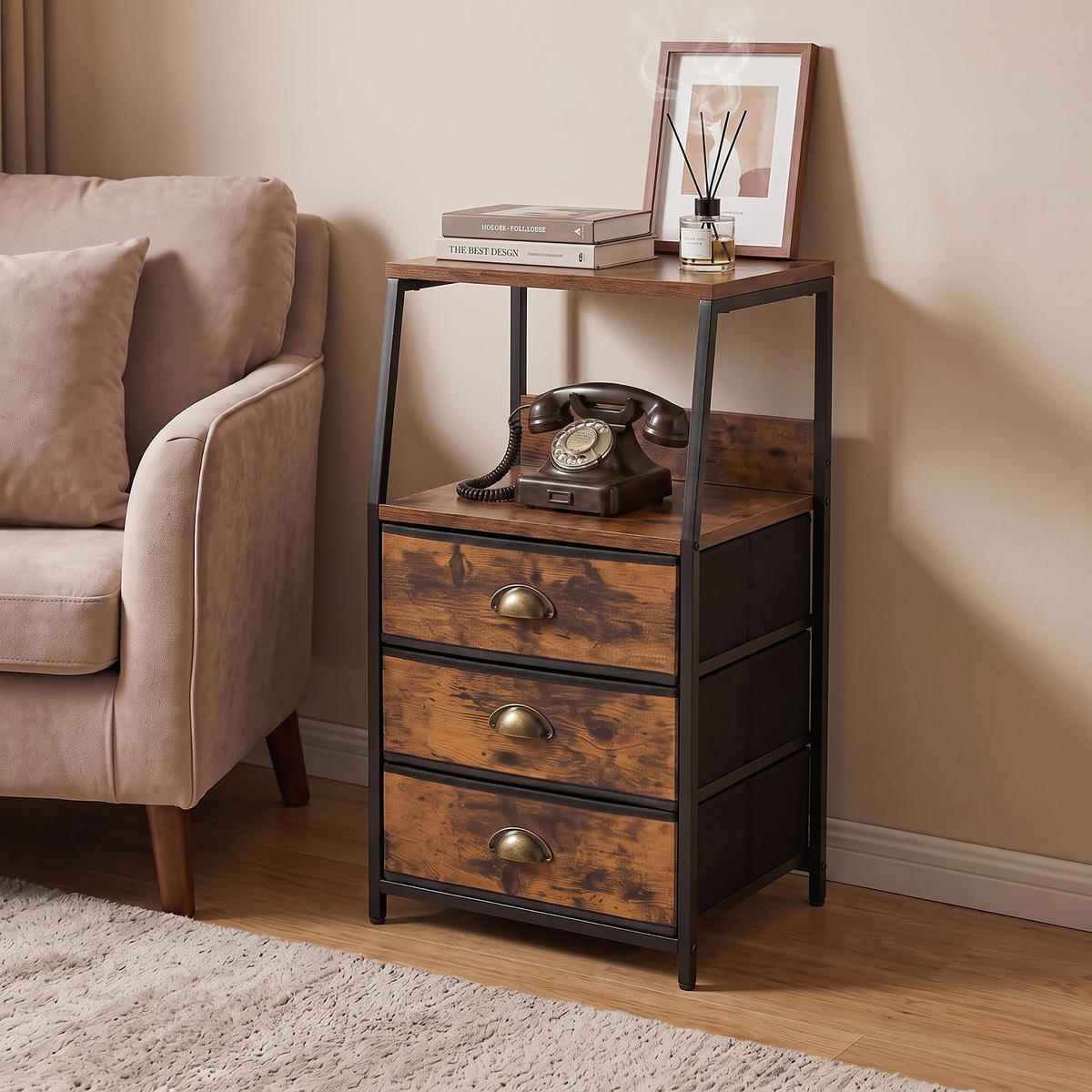 KOMODA vintage smeđa 3 ladice MDF - smeđa, drvni materijal/metal (40/72/29cm) - Relaxdays