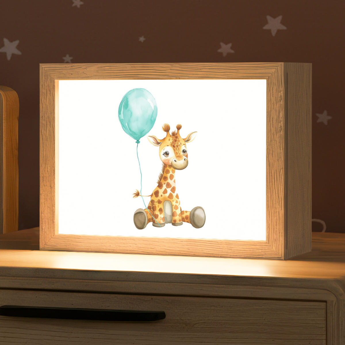 NACHTTISCHLAMPE Giraffe - Baby - Tiere - Blauer Ballon 20x15 cm - Weiß, Holzwerkstoff (8/20/15cm)