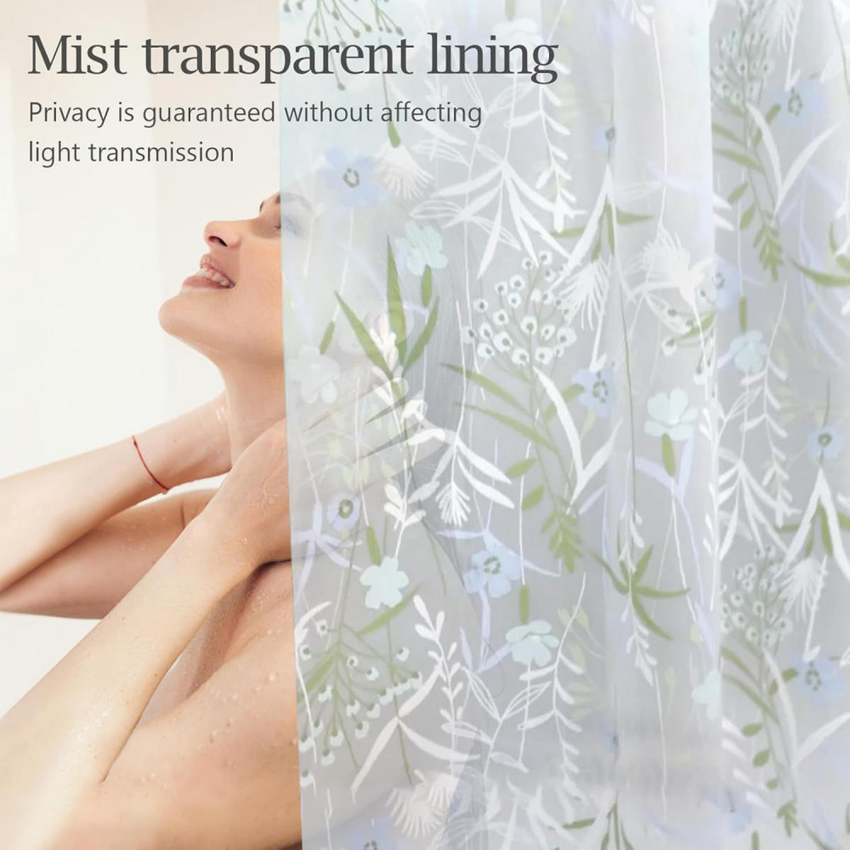 DUSCHVORHANG EVA 180 x 180 cm transparent matt wasserdicht weich mit Vanilleduft mit Haken - Transparent, Kunststoff (180/180cm) - MCBOSON