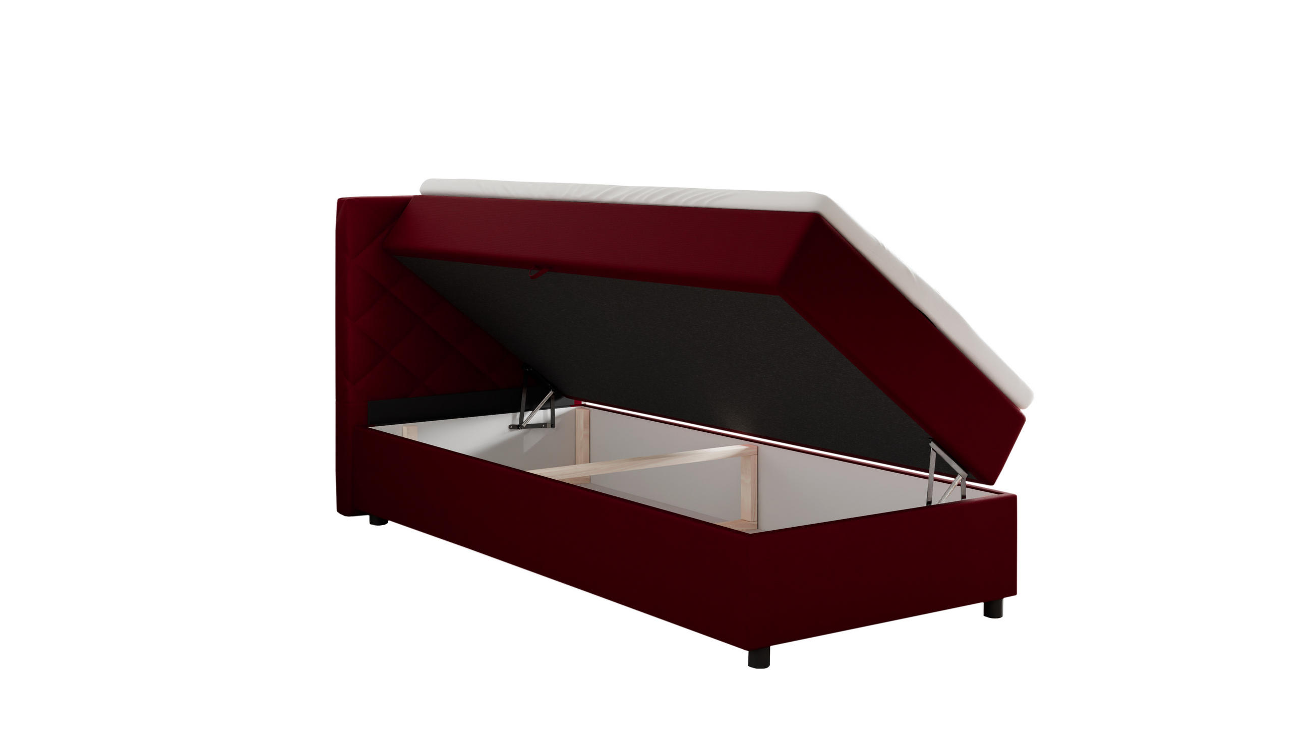 BOXBETT Diamaro 90x200 cm mit Bettkasten und Topper - Rot - Rot, Holz (96/215cm) - Panda Möbel