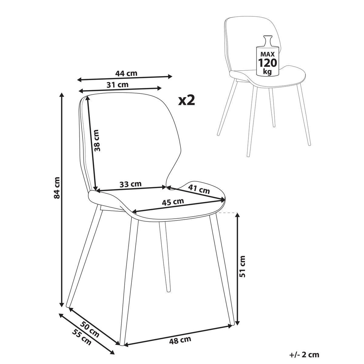 KONFERENZSTUHL 2er-Set Hellbeige Holland - Beige/Schwarz, Textil (48/84/55cm) - Beliani