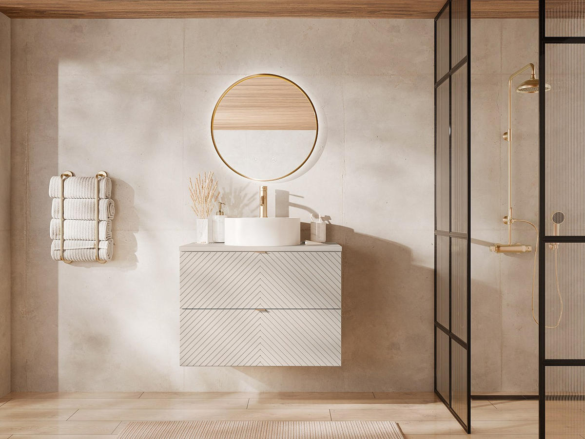 EINZELWASCHTISCH - 80 cm x 46.5 cm - Holz, Platte - Beige - DORIONI - Beige, Holz (80/61.6/46.5cm) - Vente-Unique
