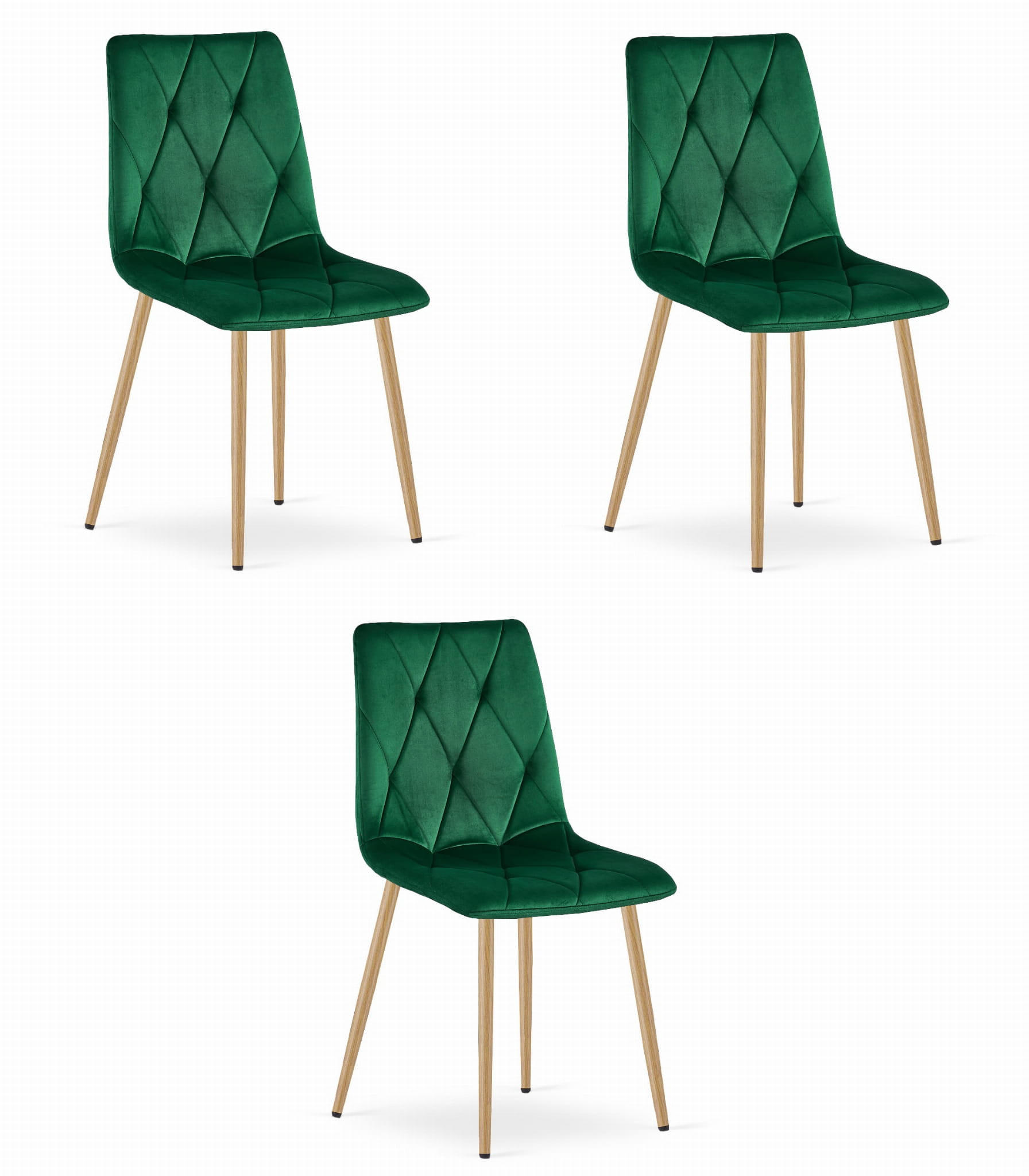 ESSZIMMERSTUHL 3-er Set TYRA dunkelgrüner Sitz, Beine in Holzfarbe - Dunkelgrün/Eichefarben, Textil (44.5/87/54.5cm) - Valora