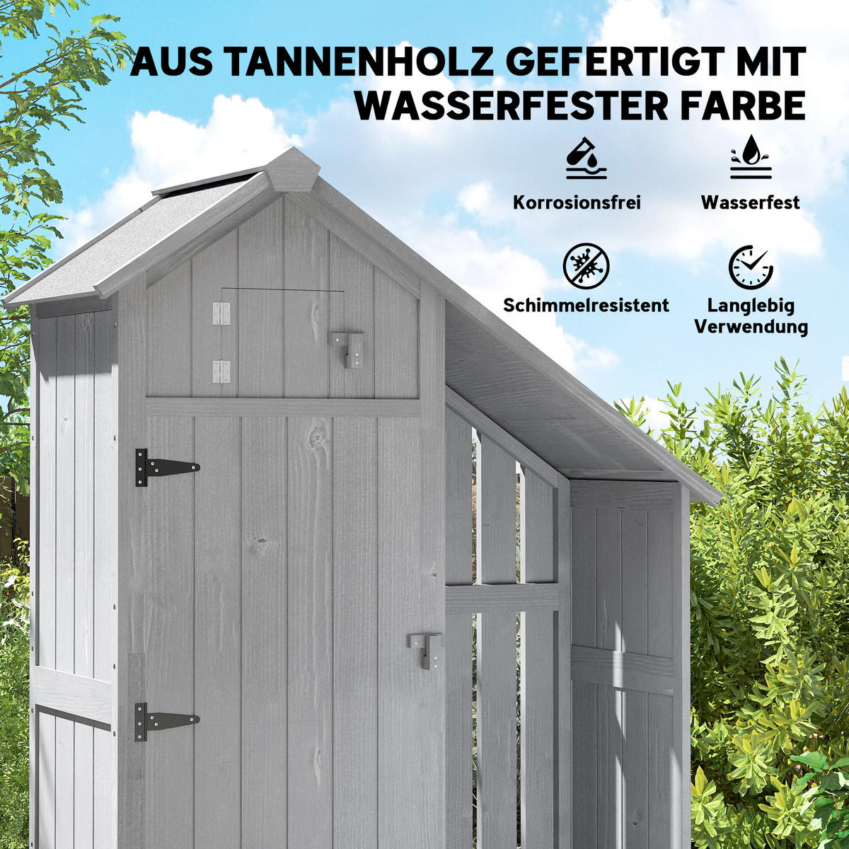 GARTENSCHRANK Holz Outdoor wetterfest Geräteschuppen mit Asphaltdach Grau - Grau, Holz (51.5/180/129cm) - Outsunny
